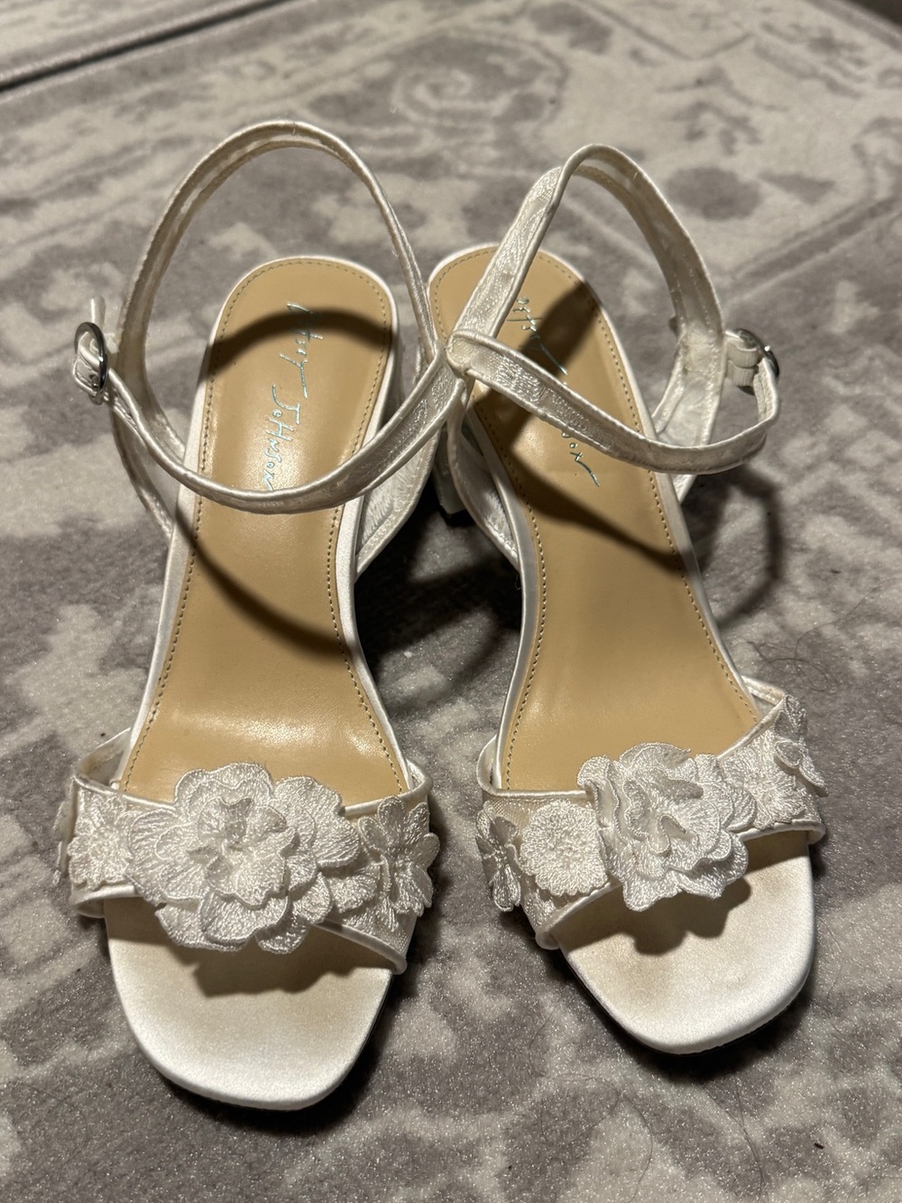 Betsey Johnson White Floral Satin Heeled Sandals